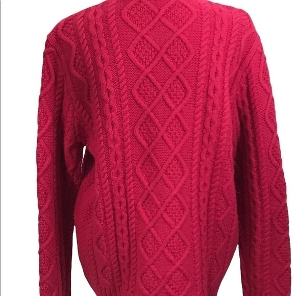 Woolovers Women’s XL Raspberry Pink Cable Fisherman Turtleneck Sweater. - Picture 5 of 8